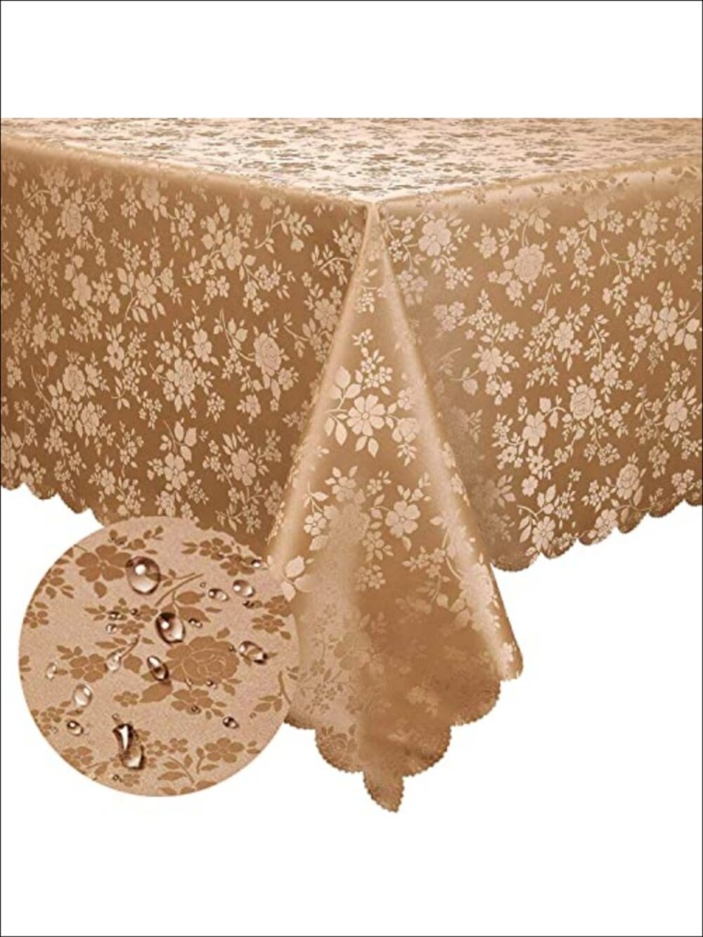 Waterproof Heavy Duty Vinyl Tablecloth 52x70 Rectangular Floral Embossed